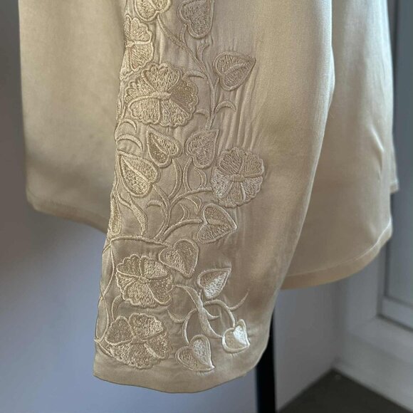 Vintage Bob Mackie Pure Silk Warm Champagne Embroidered Buttoned Blouse – US 10 - Picture 8 of 11